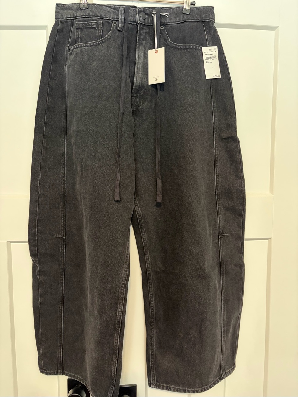 Good American Extreme Barrel Jeans Black Size 8/29 NWT High Rise Bowed Wide Leg - Picture 10 of 13